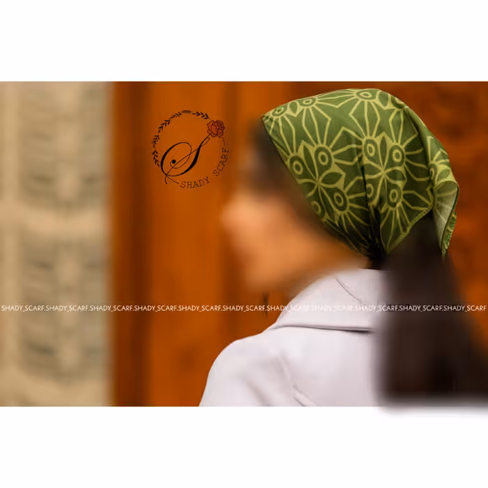 دستمال سر  یا دستمال گردن(باندانا) نخی قواره 45سانت رنگ سبز  طرح اسلیمی، برند شیدی