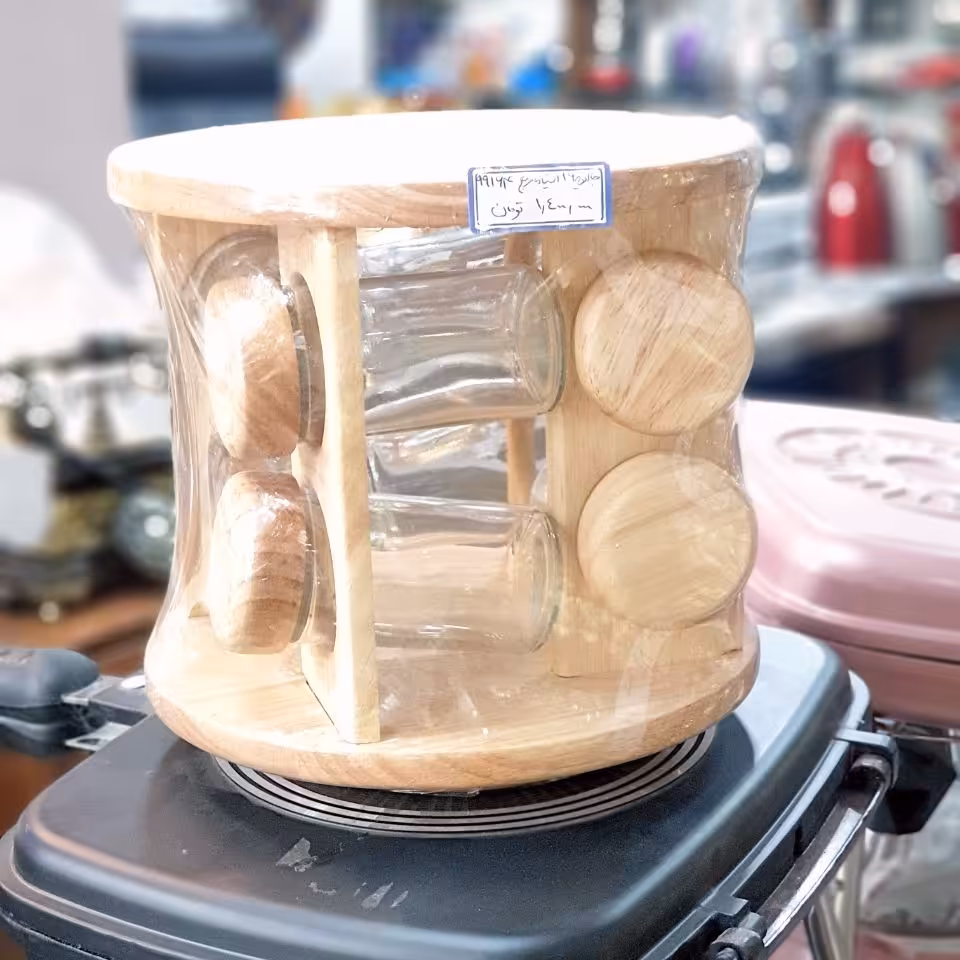 ست جاادویه بامبو گرد 8 تایی پایه گردان  جنس چوبش از چوب رابروود هستش