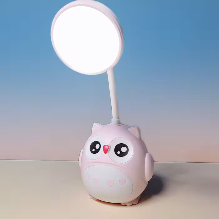 چراغ مطالعه و جا قلمی فانتزی طرح جغد صورتی