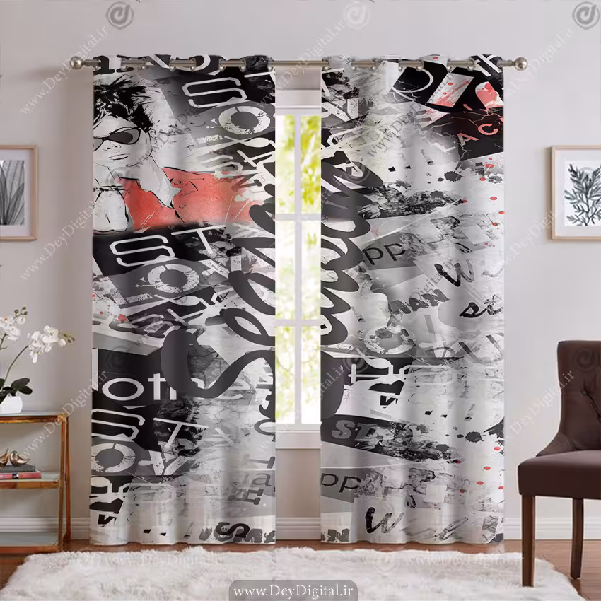 پرده تصویری گرافیتی فشن برای بوتیک زنانه PK-5916