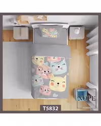 سرویس لحاف روتختی کودک یک نفره 5 تکه نوپه هوم Nopehome طرح گربه کد T5832