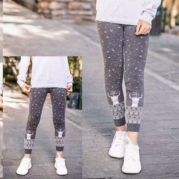 شلوار بافت دخترانه سایز شش سال تا تینیجر طرح گوزن کد345nسایز 70و75