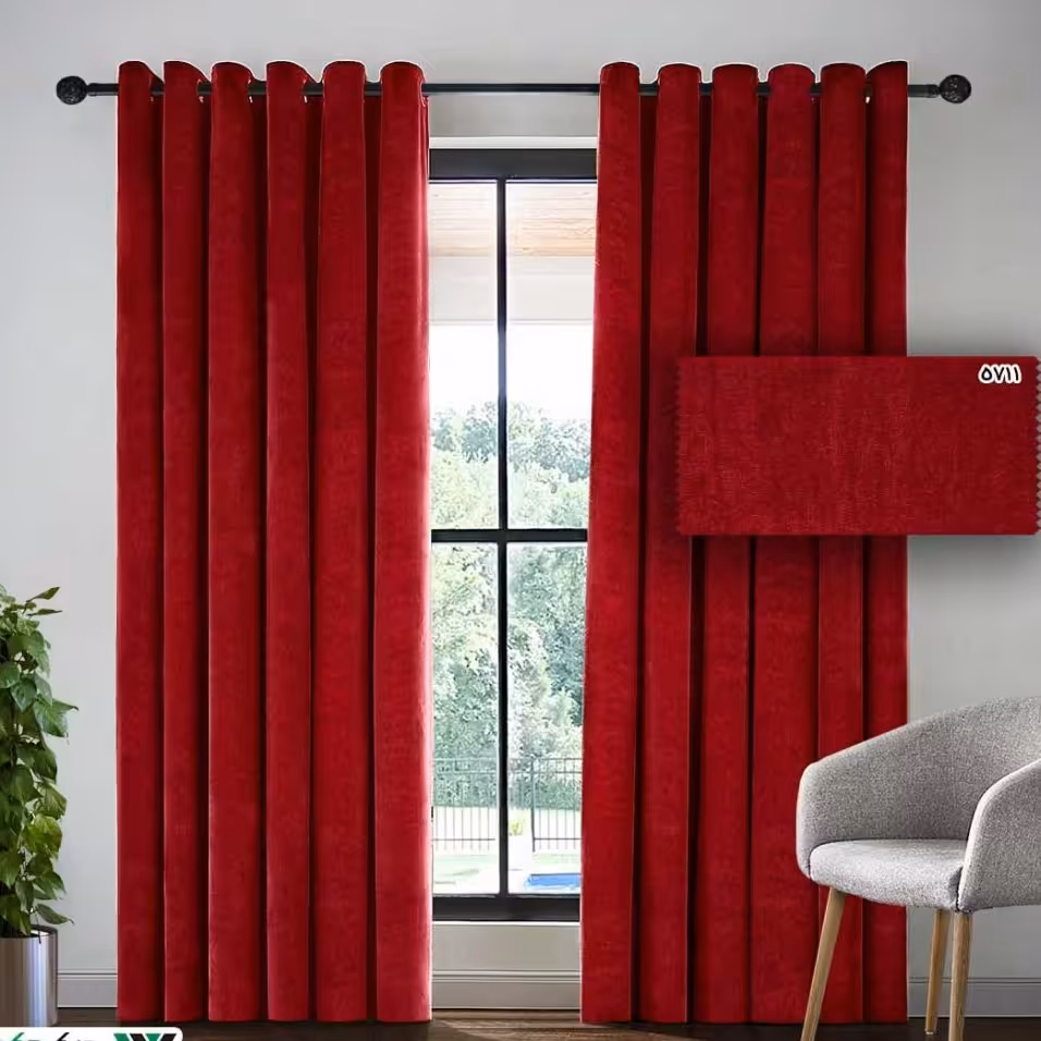 پرده پانچ مخمل شانل رنگ قرمز  