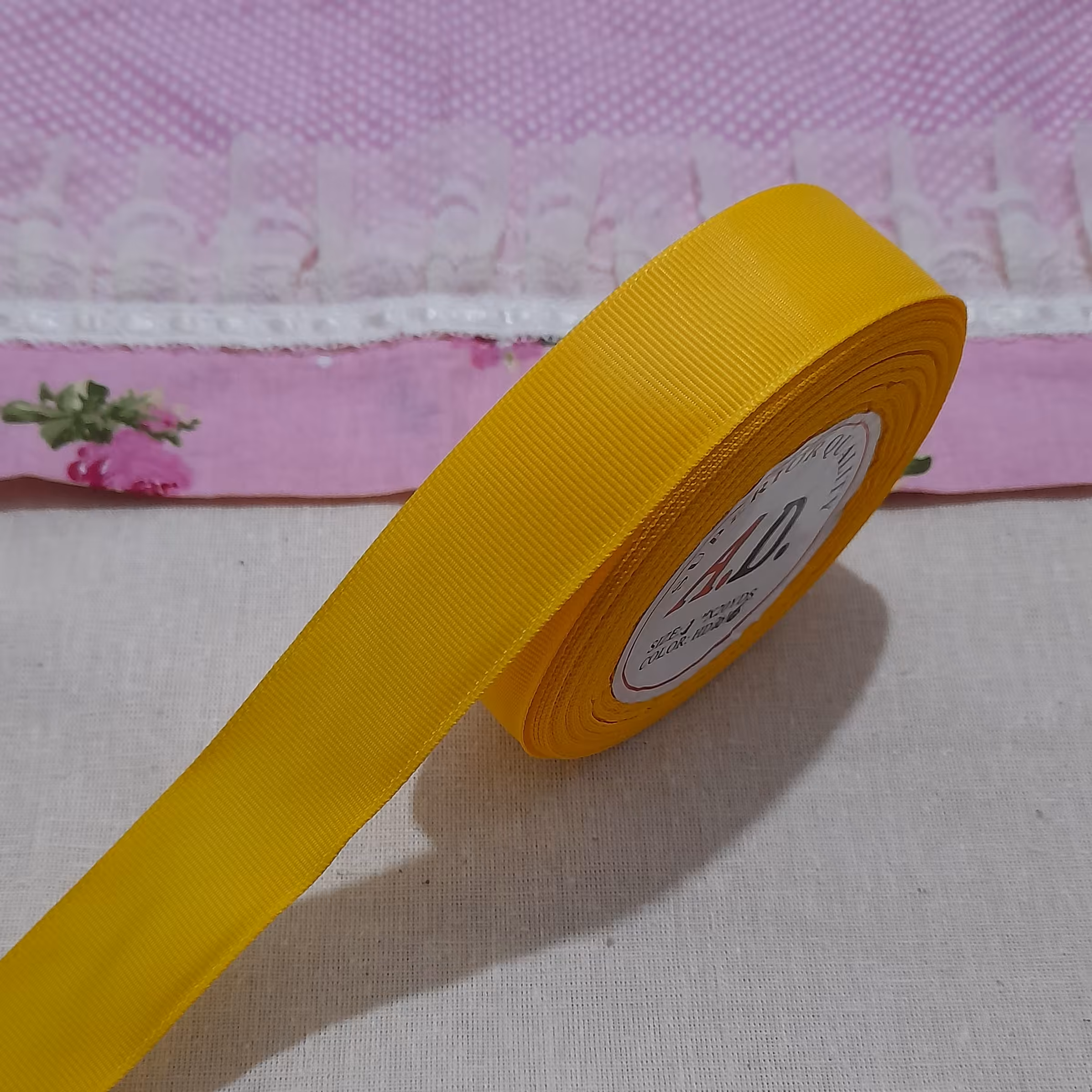 روبان گروگرن دو و نیم سانتی ساده رنگ  زرد