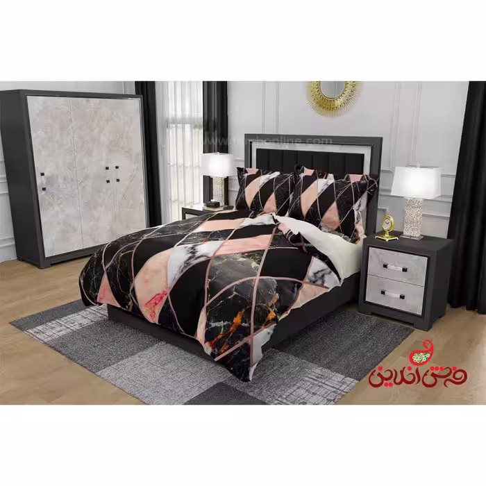 روتختی سه بعدی طرح سنگ مرمر(اشکال هندسی مشکی صورتی) کد 3211