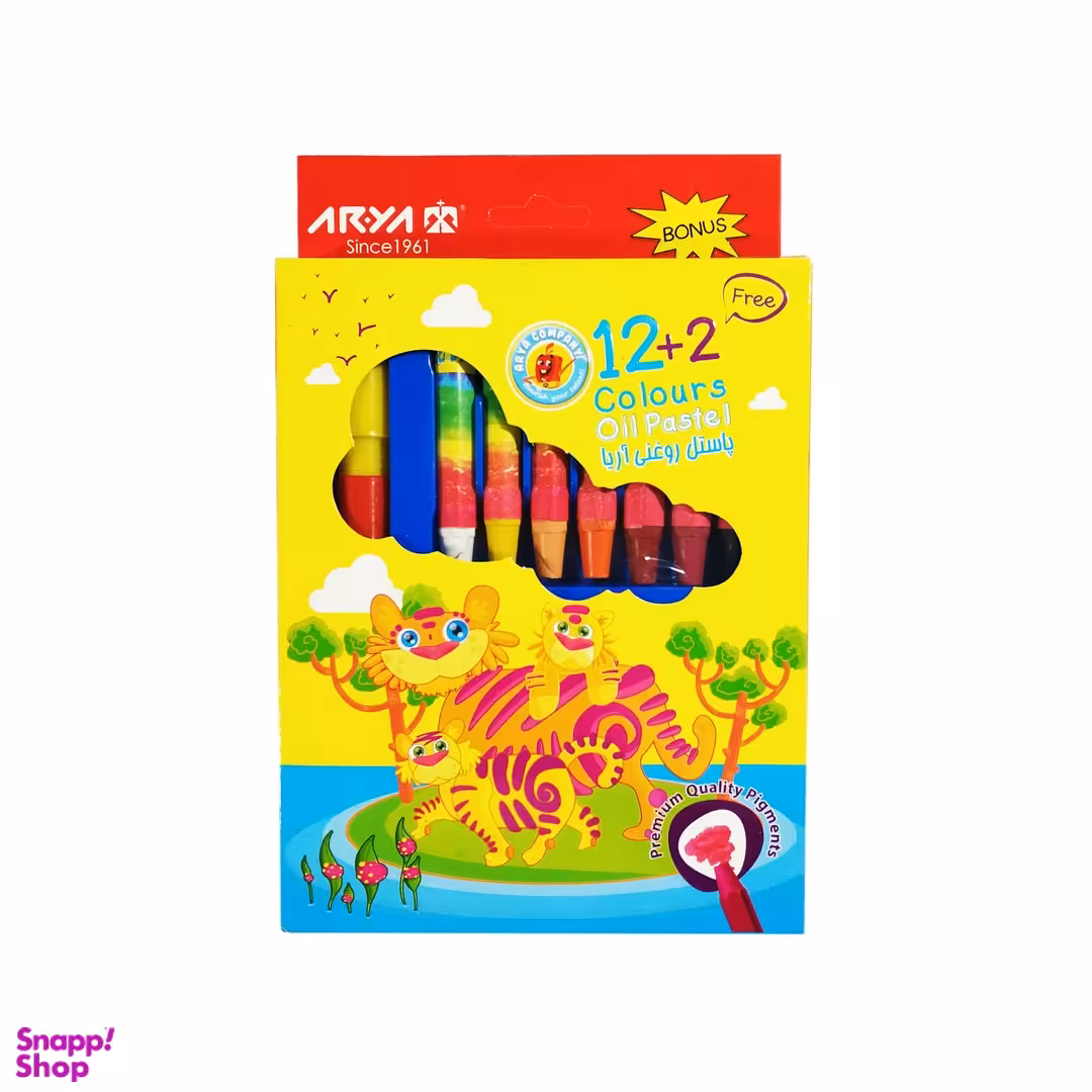 پاستل روغنی 2+12 رنگ آریا مدل 2027 Tiger Family