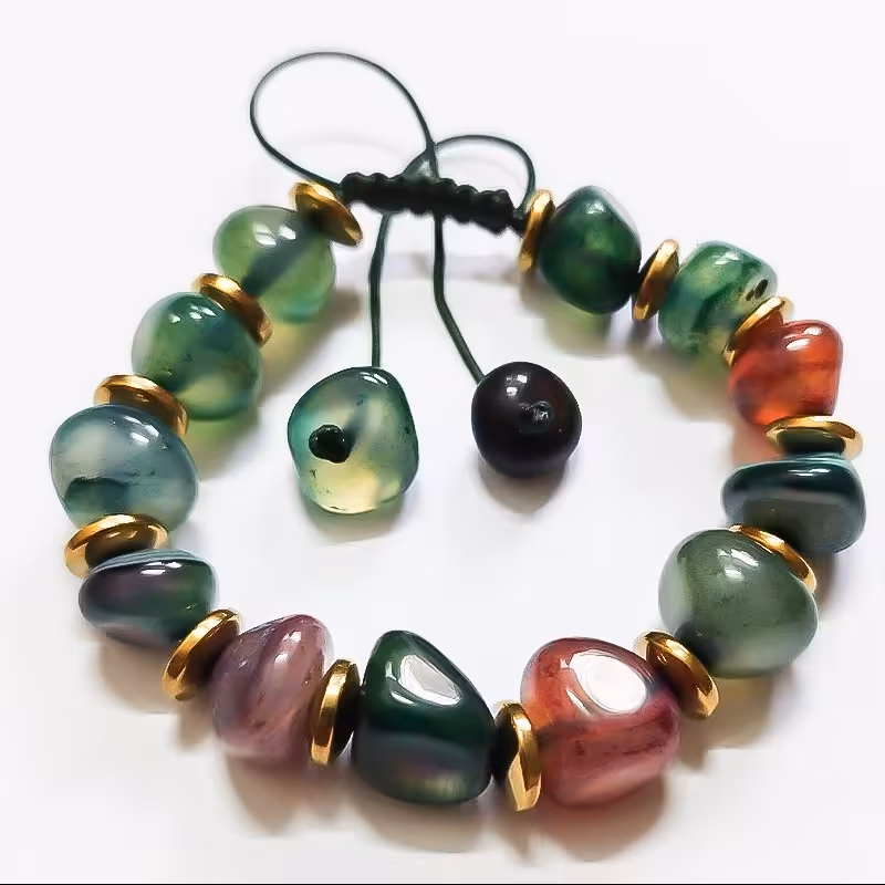 دستبند مدل ژیوان با عقیق های دفرمهمناسب استفاده خانم ها و آقایان فری سایز