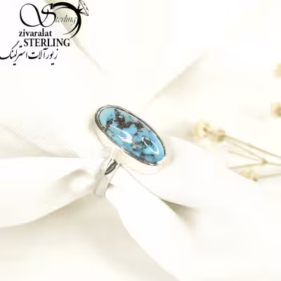 انگشتر رکاب نقره 925 با سنگ فیروزه کد10090
