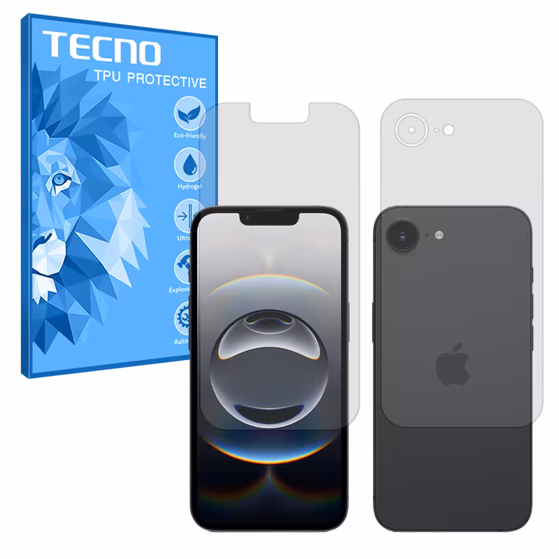 گلس صفحه نمایش و پشت گوشی اپل iPhone 16e مدل هیدروژلی شفاف برند تکنو کد SS