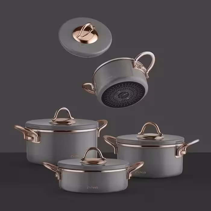 سرویس قابلمه لعابی هشت پارچه NEVA رنگ طوسی کد N2980