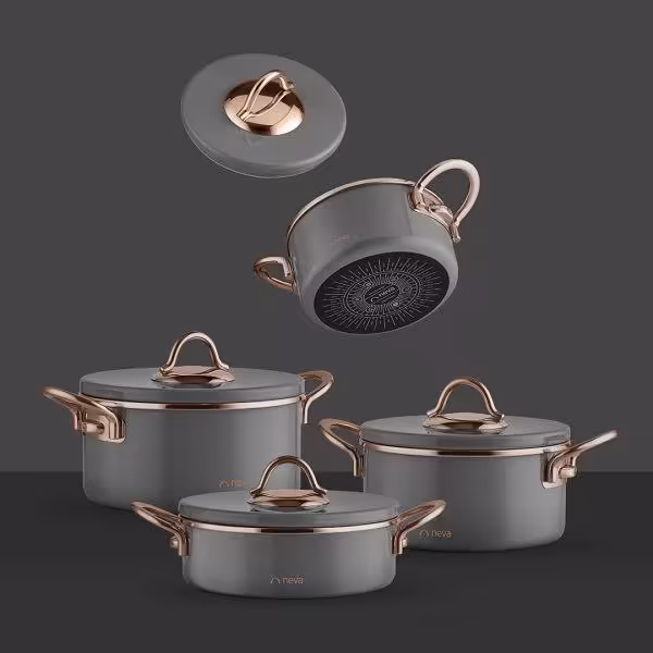 سرویس قابلمه لعابی هشت پارچه NEVA رنگ طوسی کد N2980