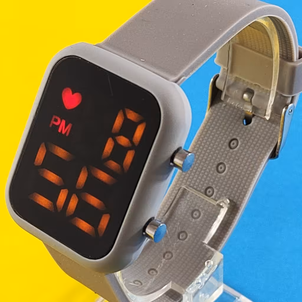 ساعت ال ای دی بندسلیکونی مستطیل طوسی