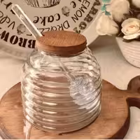 ظرف عسل با قاشق و درب بامبو