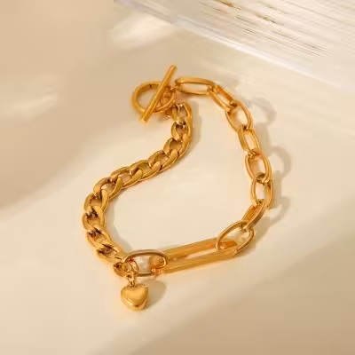 دستبند کابلی و کارتیه قلبی تیتانیوم