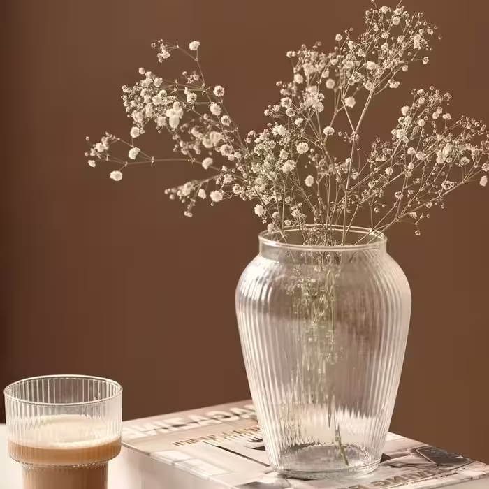 گلدان خمره ای شیشه ای شیار دار