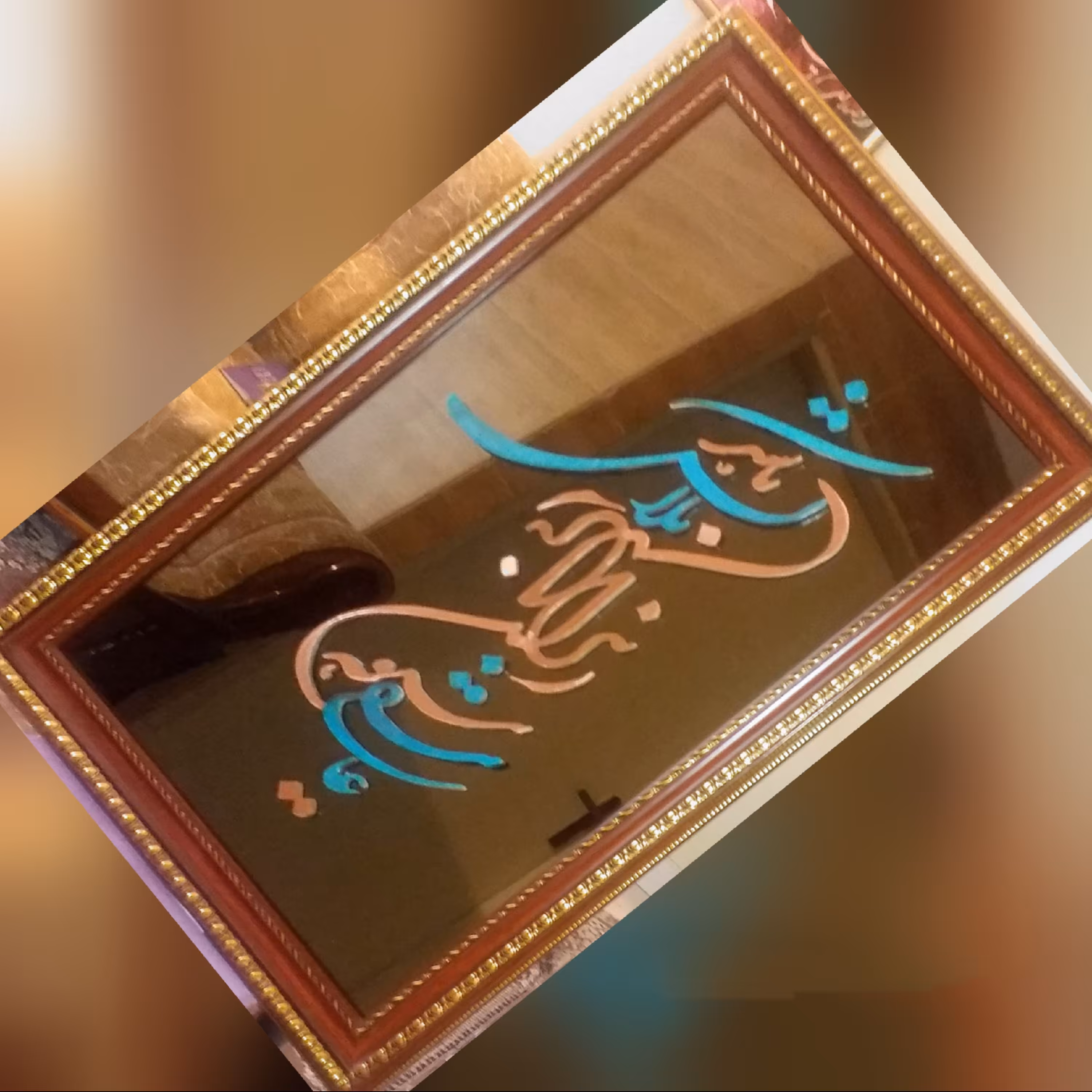 تابلو آیینه پتینه کاری شده مس روی چوب