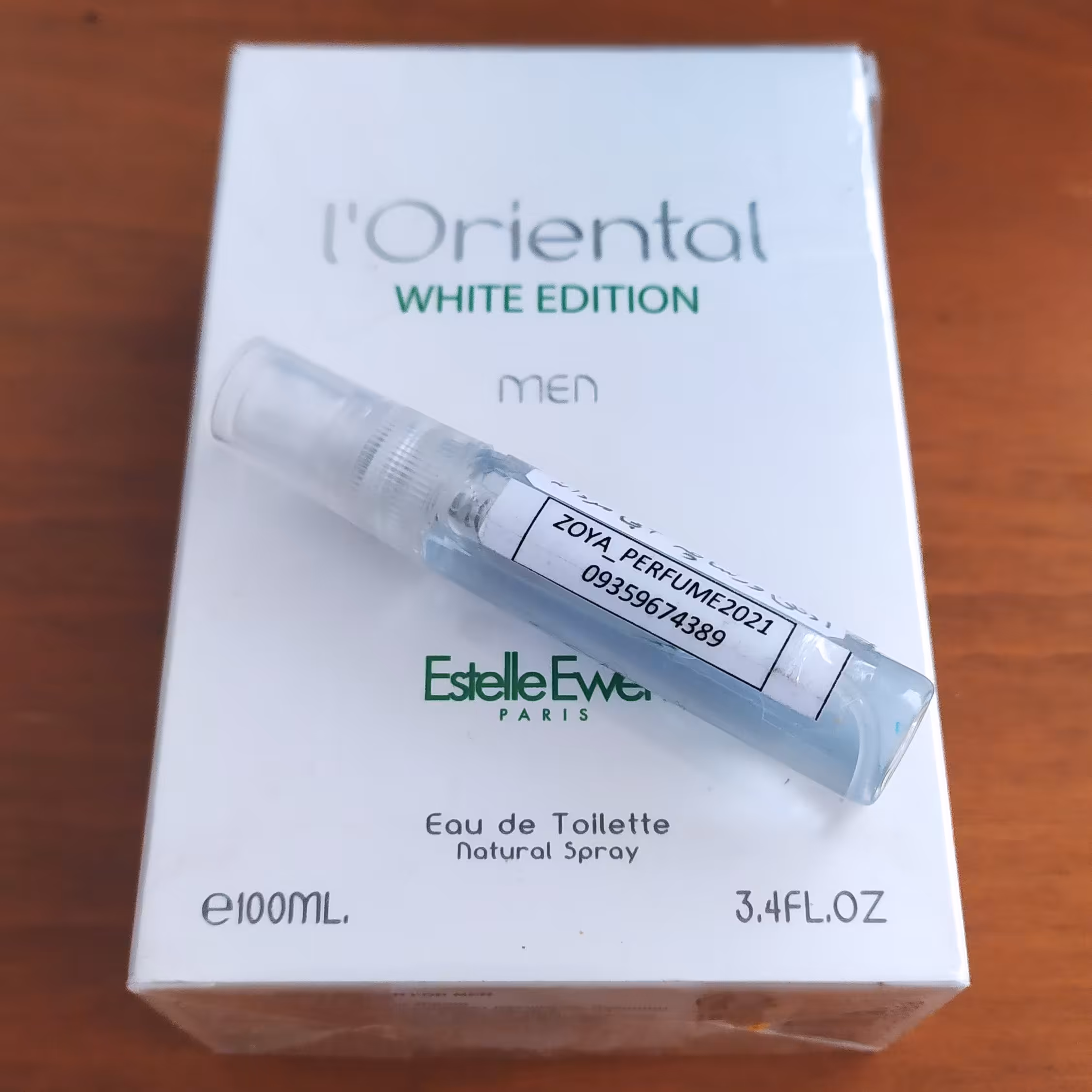 یه شیشه دکانت 10 میلی از  ادکلن اورجینال جی پارلیس اورینتال وایت ادیشن مردانه  که  بسیار خنک و فرح بخش و صابونی میباشد