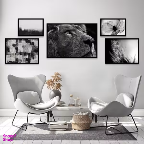 تابلو بکلیت مدل طرح شیر جنگل و گل B-1066 مجموعه 5 عددی