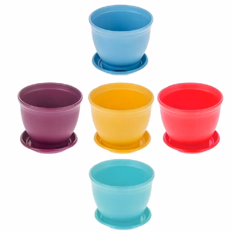 5 عدد گلدان پلاستیکی بتا با زیرگلدانی مدل 3017 در چند رنگ مختلف و ابعاد 17 در 14