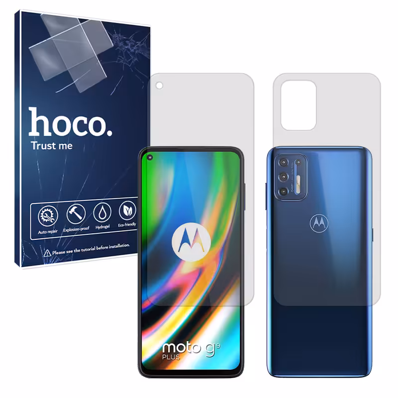 گلس صفحه نمایش و پشت گوشی موتورولا Moto G9 Plus مدل شفاف برند هوکو کد SS
