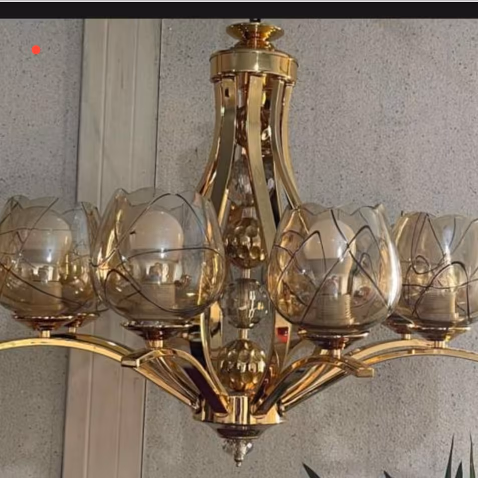 لوستر شاخه ای طرح غنچه 8شاخه ای رنگ استیل  طلایی (پس کرایه )