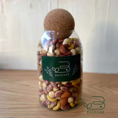 آجیل چهار مغز شور اعلا نیم کیلویی طرح شیشه ای بژوار