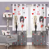 پرده اتاق خواب دخترانه دو قواره طرح کارتونی کد S8046