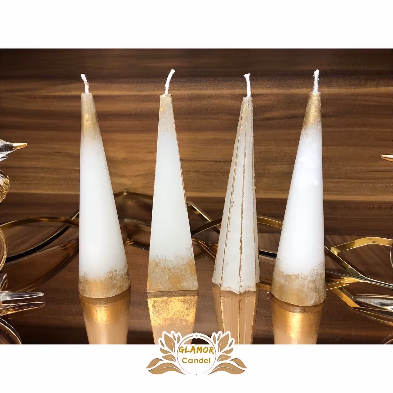شمع عروس ست 4 تایی تزیین شده با ورق طلا
