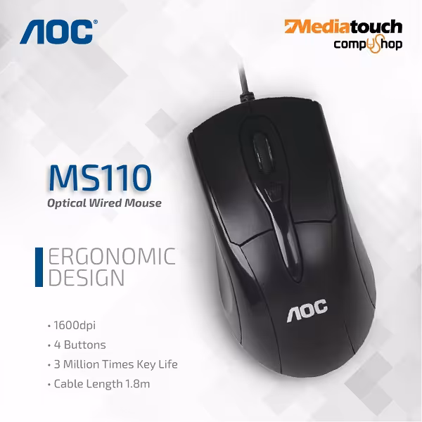 موس با سیم مدل AOC Wired Optical Mouse MS110