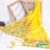 شال نخی نیایش زرد برند سروین چاپ دستی