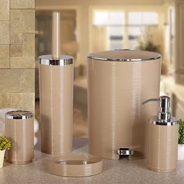 ست بهداشتی 5 پارچه خط ریز نسکافه ای-کروم کنتراست