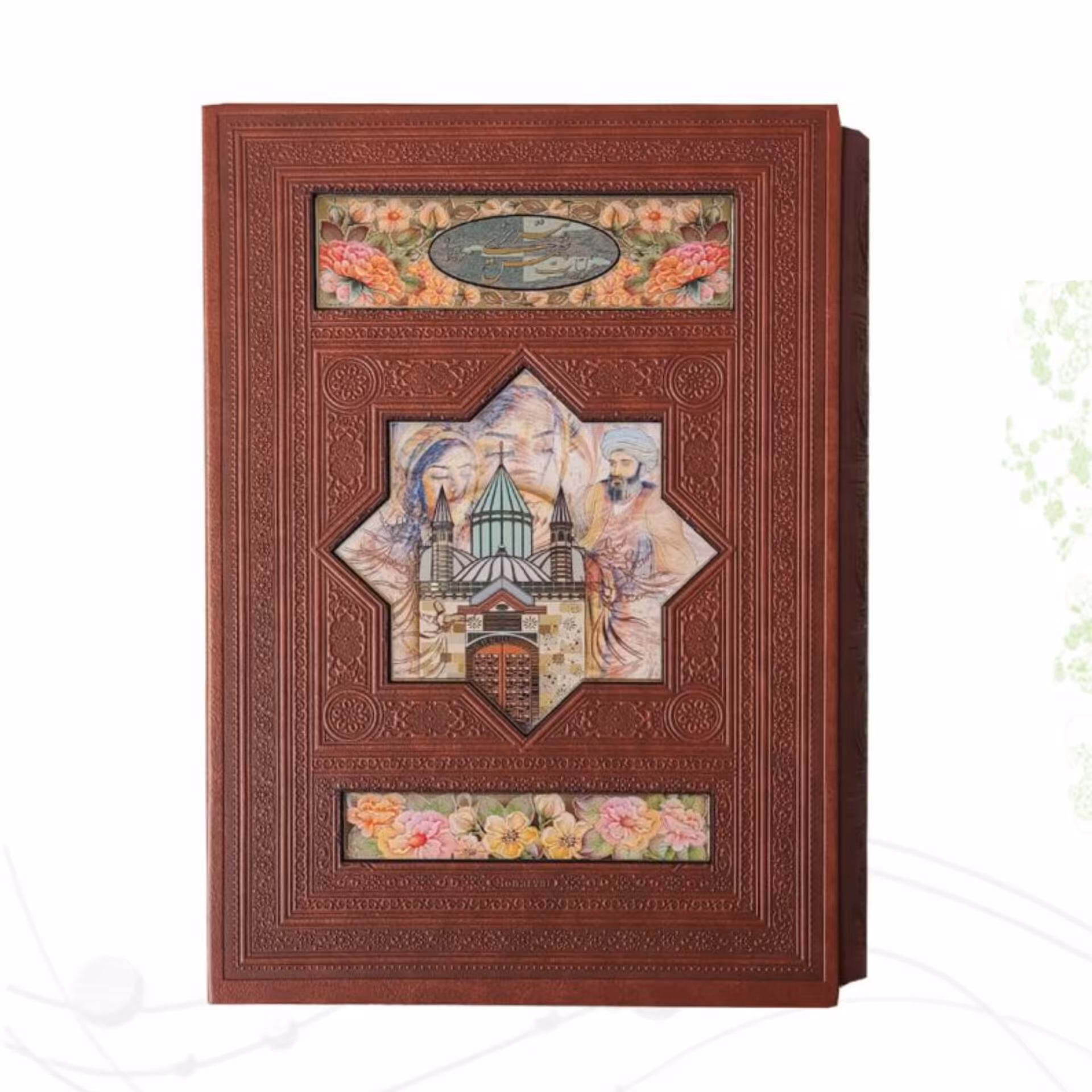 غزلیات شمس تبریزی دو زبانه نفیس جلد چرم و قاب چرم پلاک دار