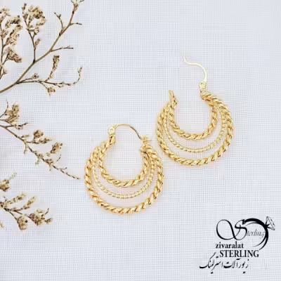 گوشواره حلقه ای سه رج برند ژوپینگ کد 13482