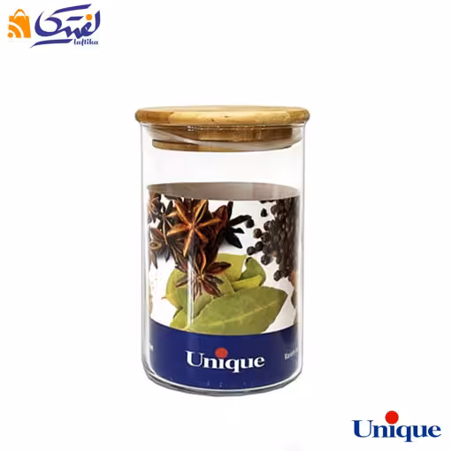 ظرف ادویه شیشه ای یونیک 12 سانتی متری درب چوبی UN-1319