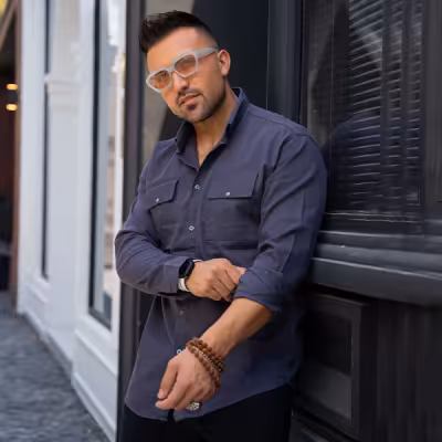 پیراهن کتان دوجیب آستین بلند رنگ طوسی تیره