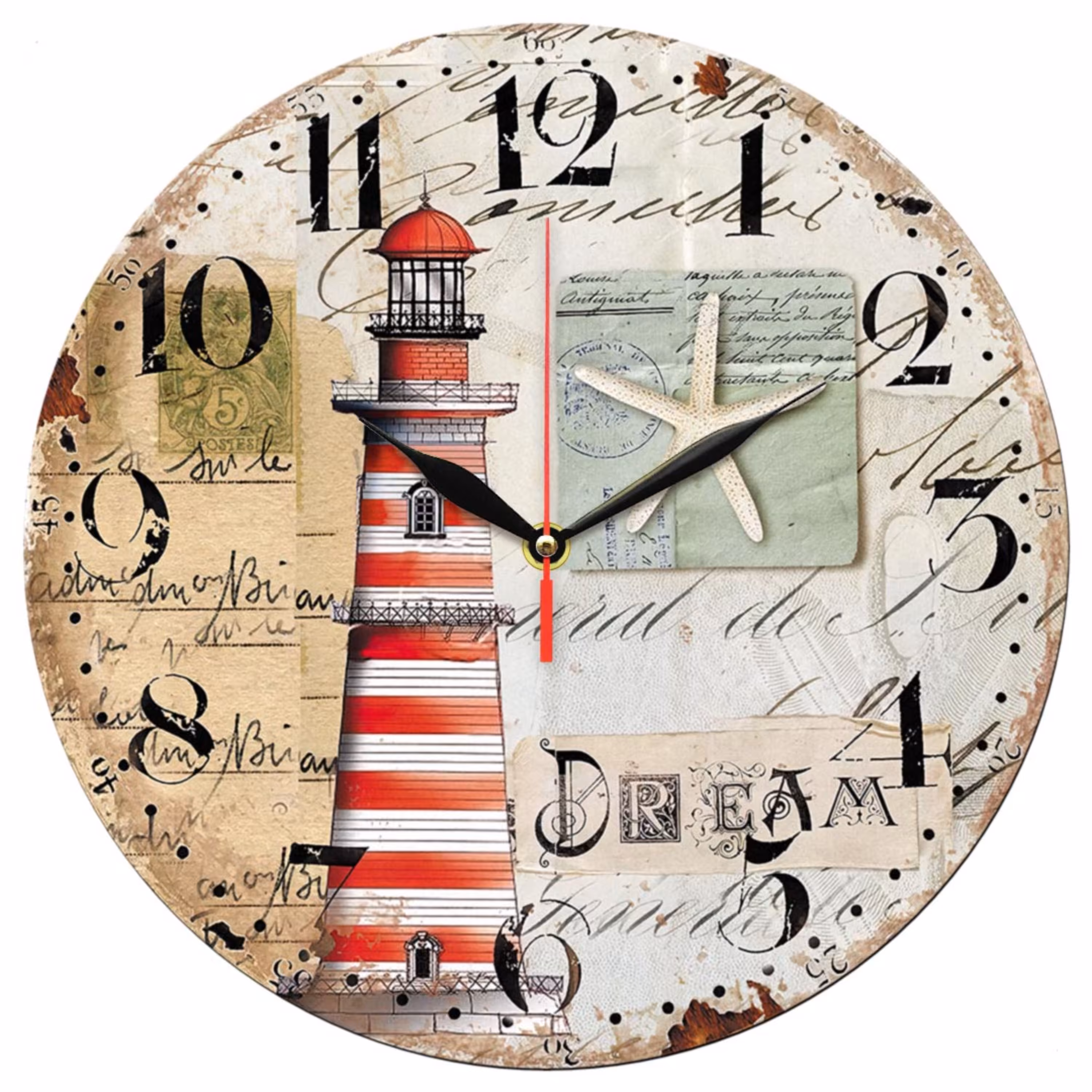 ساعت دیواری گرد مدل 1241 طرح ستاره و فانوس دریایی قطر 30 سانتیمتر