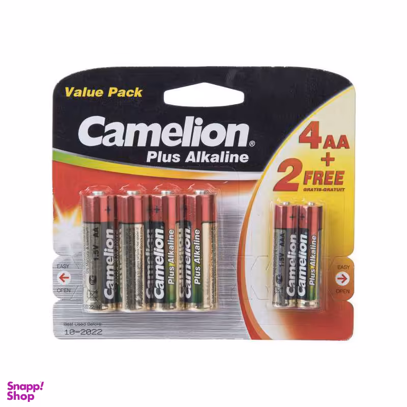 باتری کملیون (Camelion) مدل Plus Alkaline Lr6 Aa بسته 4 عددی (2 عدد نیم قلم)