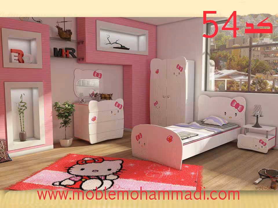 سرویس خواب کودک و نوجوان کد 54 شامل تخت/پاتختی/اینه دراور/کمد