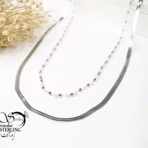 گردنبند زنانه استیل دو زنجیره ماری پهن و مروارید کد 5783