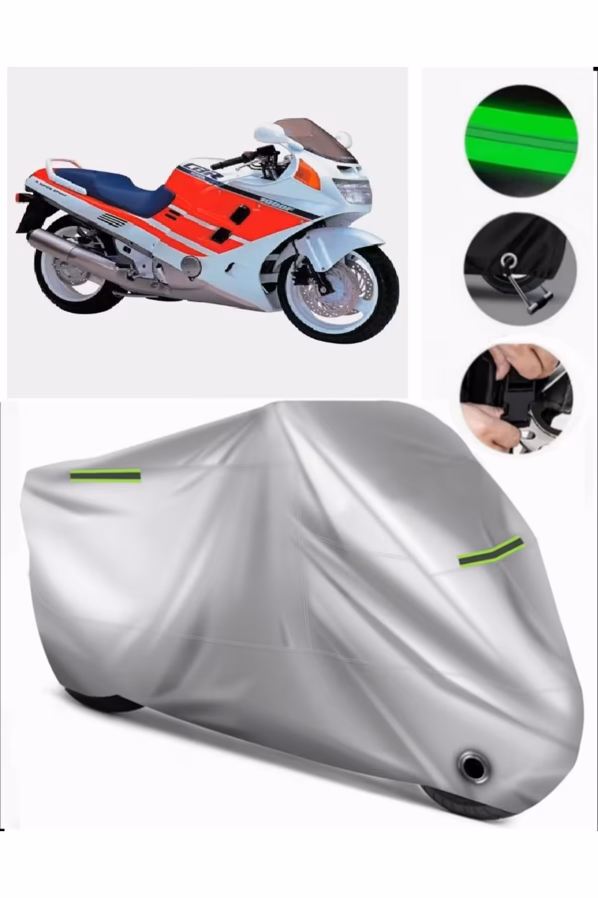 چادر موتورسیکلت خاکستری HONDA CBR 1000 F سازگار با برزنت مرمر LOCK GRI MotoEn