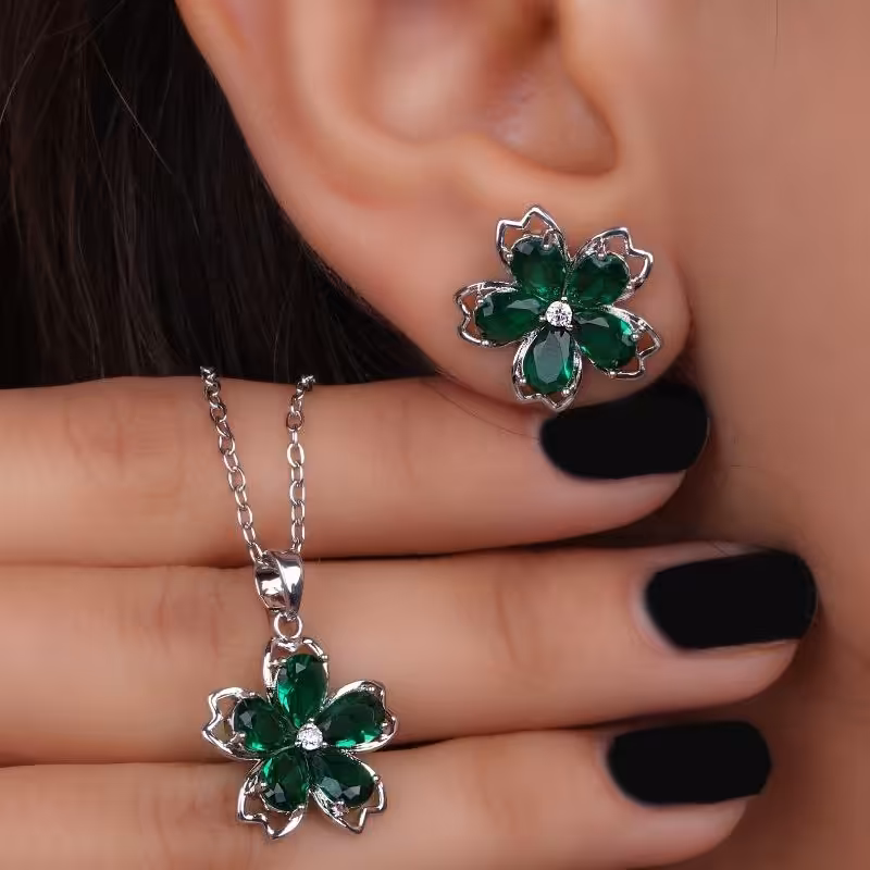 نیمست استیل طرح گل نکین سبز( کد4) 