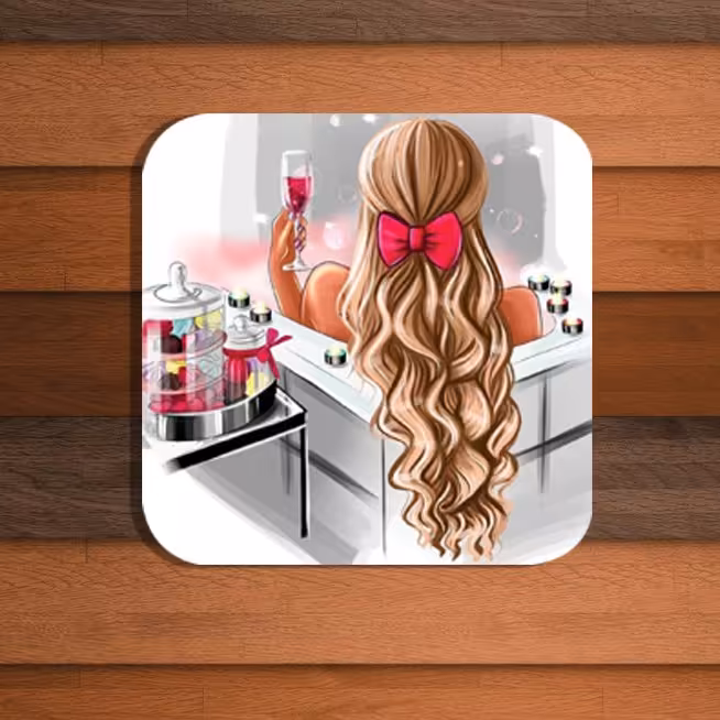 آینه جیبی چوبی فانتزی دختر جام بدست