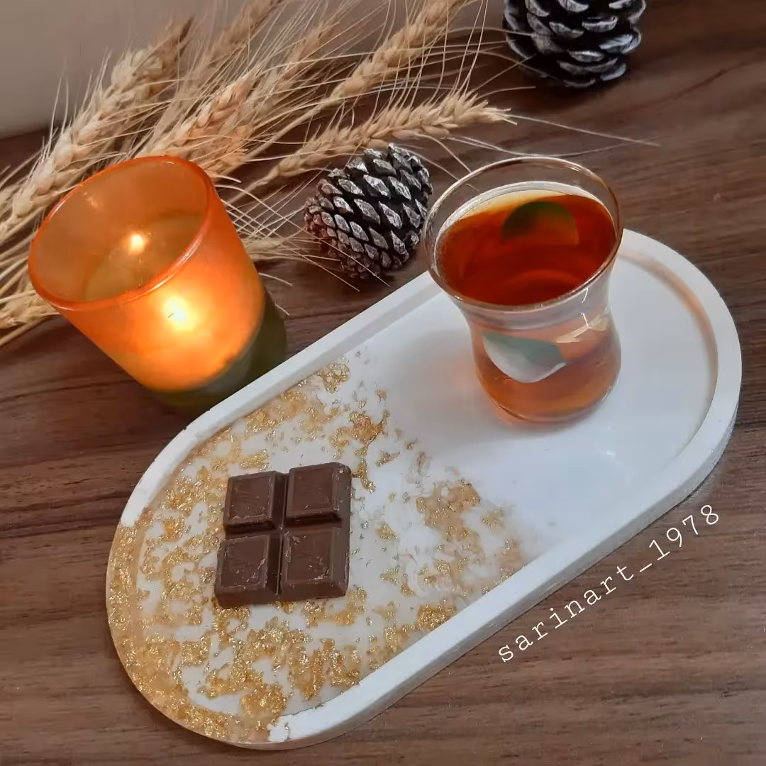 سینی /زیرلیوانی تک نفره تمام رزین نشکن، قابل شستشو با ورق طلا