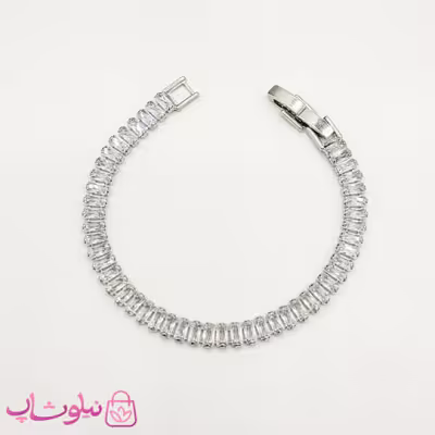 دستبند زنانه تنیسی مدل نقره ای نگین سفید کد 338