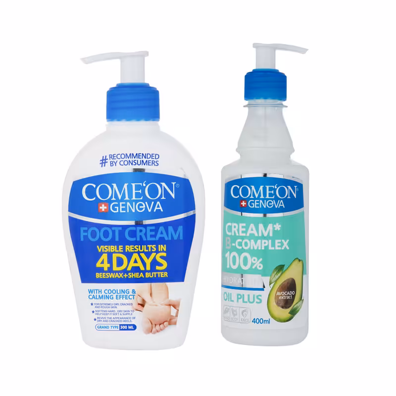 کرم مرطوب کننده کامان مدل Oil pluse حجم 400 میلی لیتر به همراه کرم رفع ترک پا مدل Shea butter حجم 300 میلی لیتر 