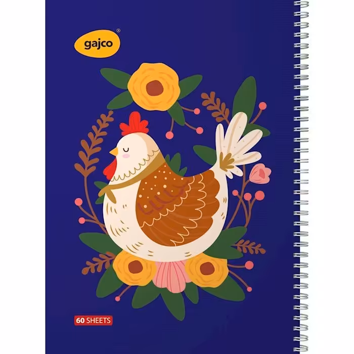 دفتر  مشق سیمی 60 برگ گاجکو  طرح مرغ تخم طلا