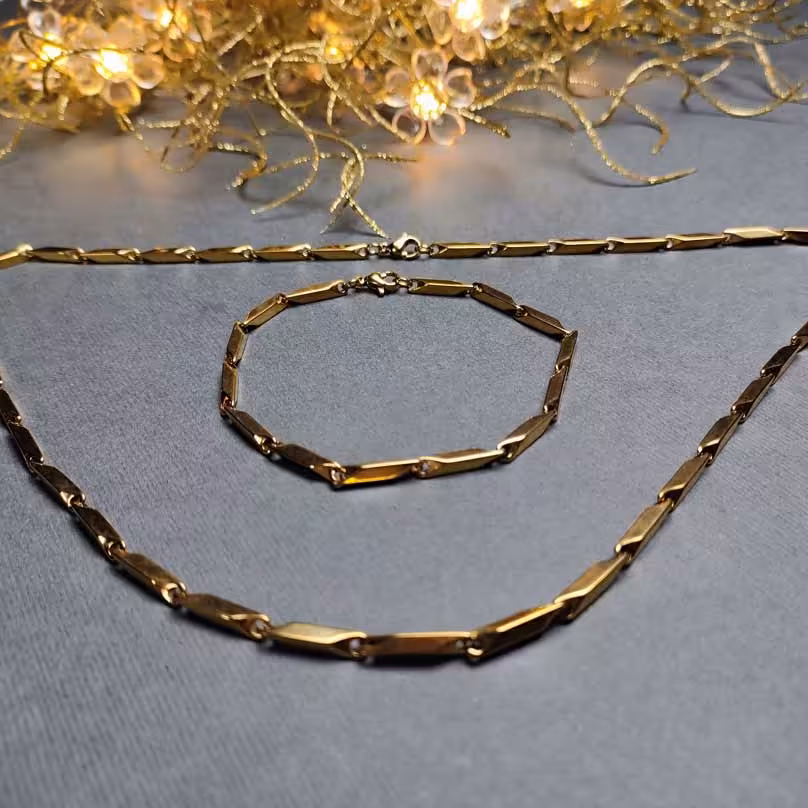 دستبند و گردنبند کبریتی طلایی استیل