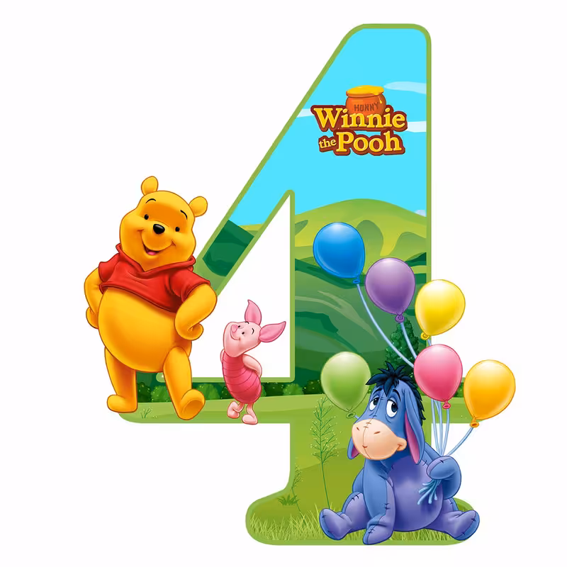 استند رومیزی تولد مدل عدد 4 طرح خرس پو کد 1044