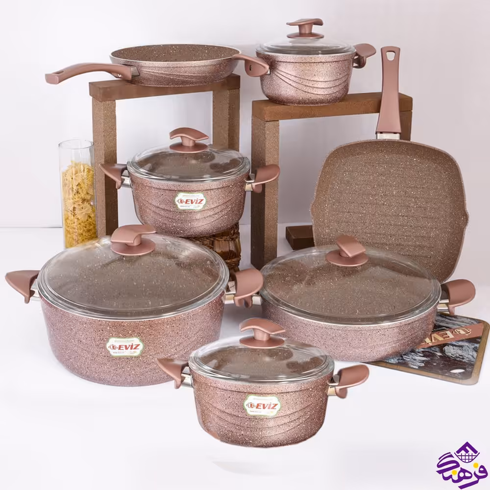 سرویس قابلمه پویان 12پارچه سووینگ Eviz رزگلد