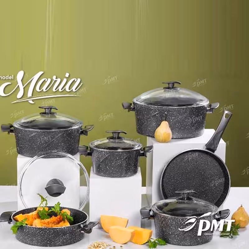 سرویس قابلمه 11 پارچه مدل ماریا  گرانیتی فورج پی ام تی خاکستری